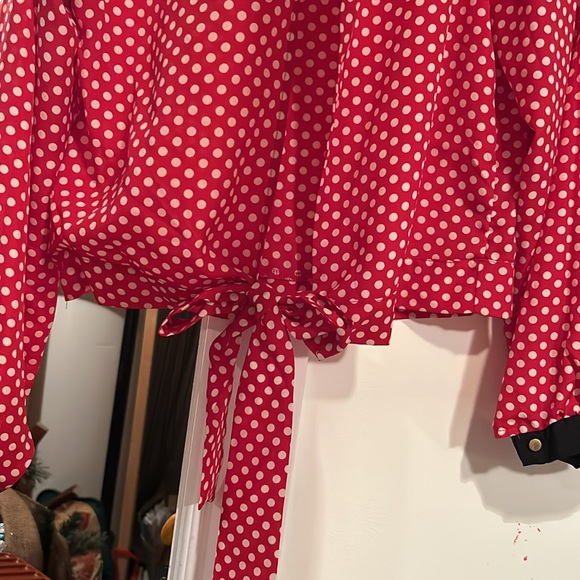 F&M collection red polka dot top with black trim and open slit back with tie - Picture 5 of 8